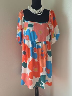 Lilymaes Bright Floral Square Neck Mini Dress - Multi